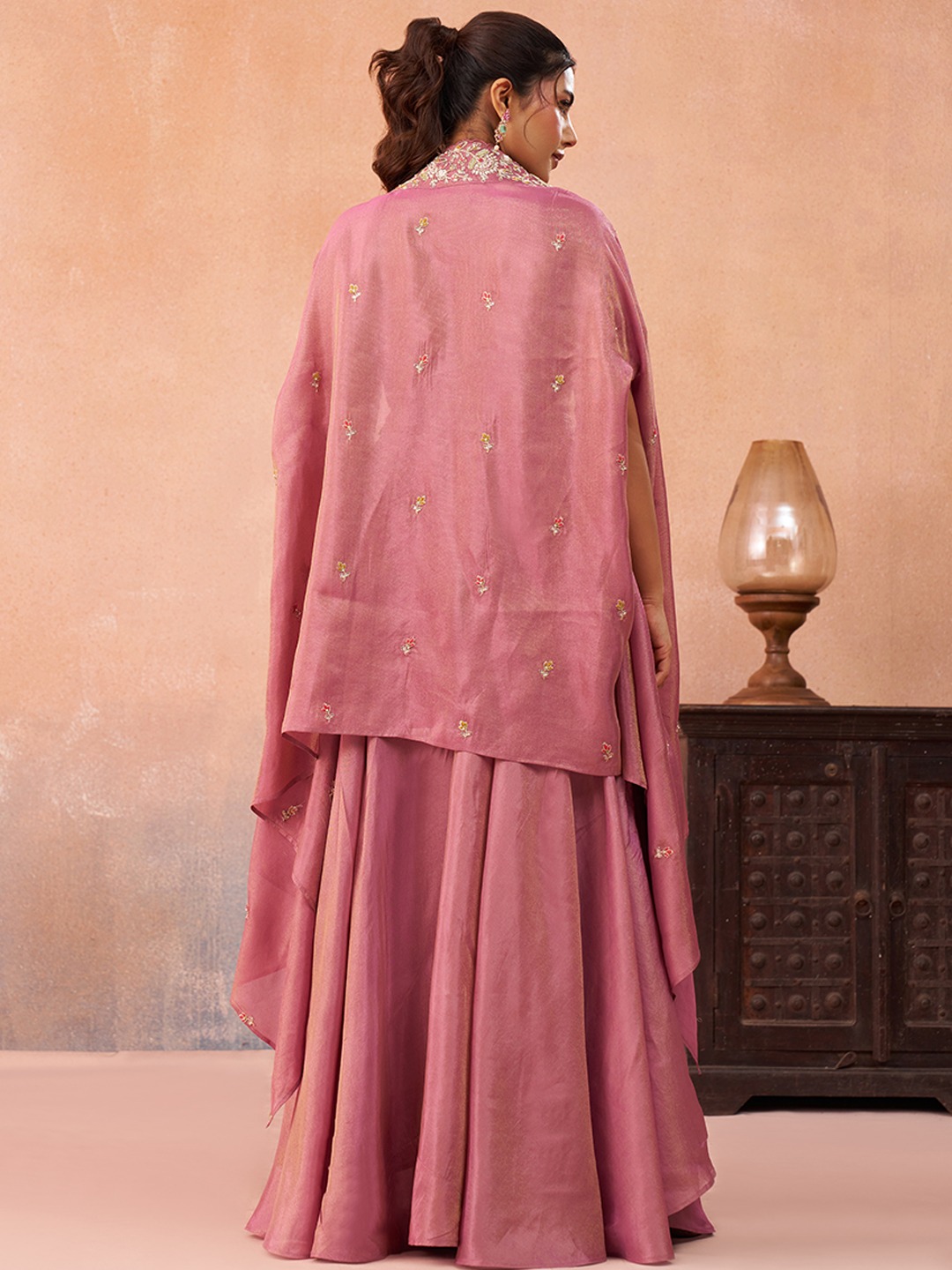 Onion Muted Layered Embroidered Crepe Indo Western Set — alternate view