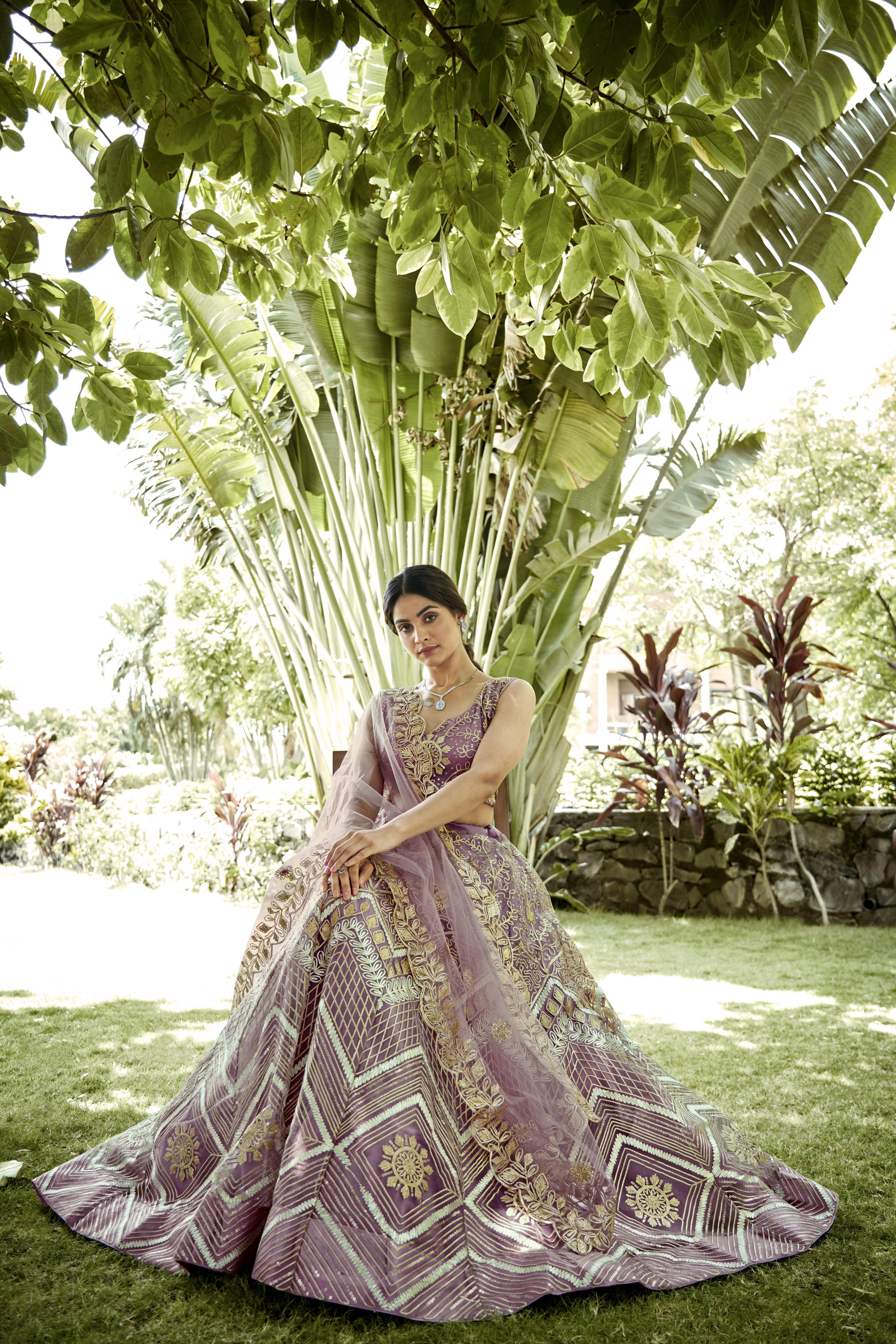 Onion Net Party Wear Lehenga