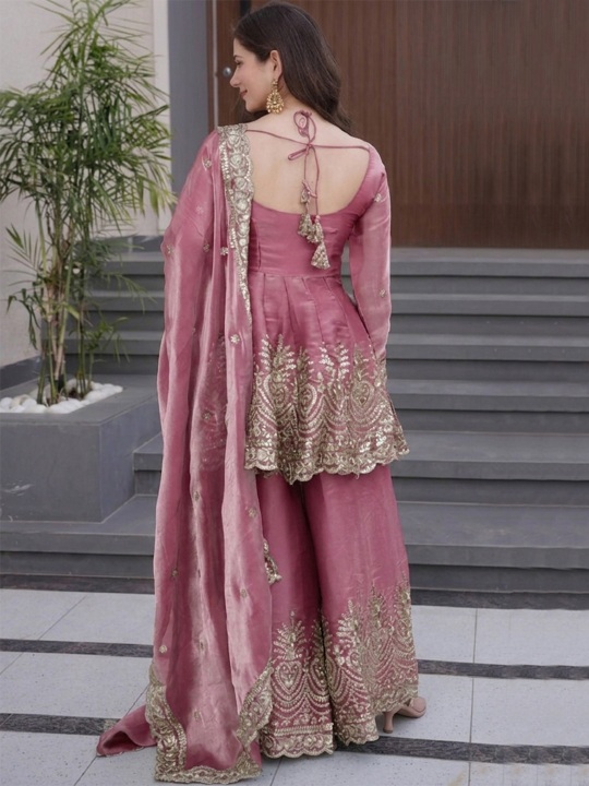 Onion Pink Designer Sharara Suit — alternate view
