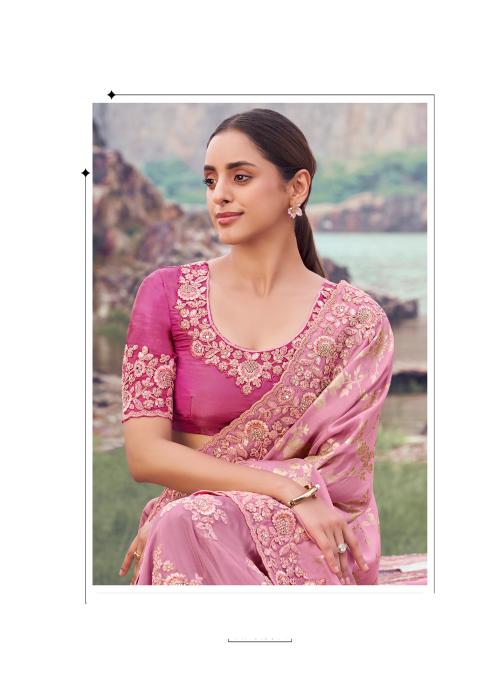 Onion Pink Tissue Jacquard Silk Saree with Heavy Embroidery — alternate view