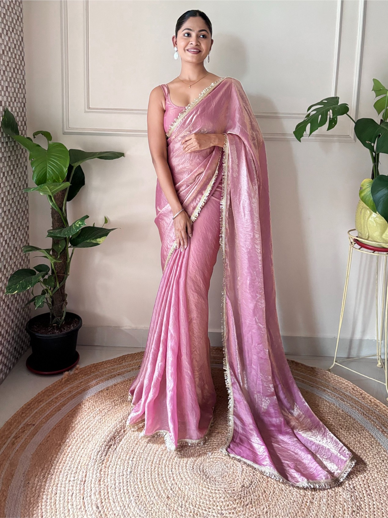 Onion Sequin Fendy Satin Saree