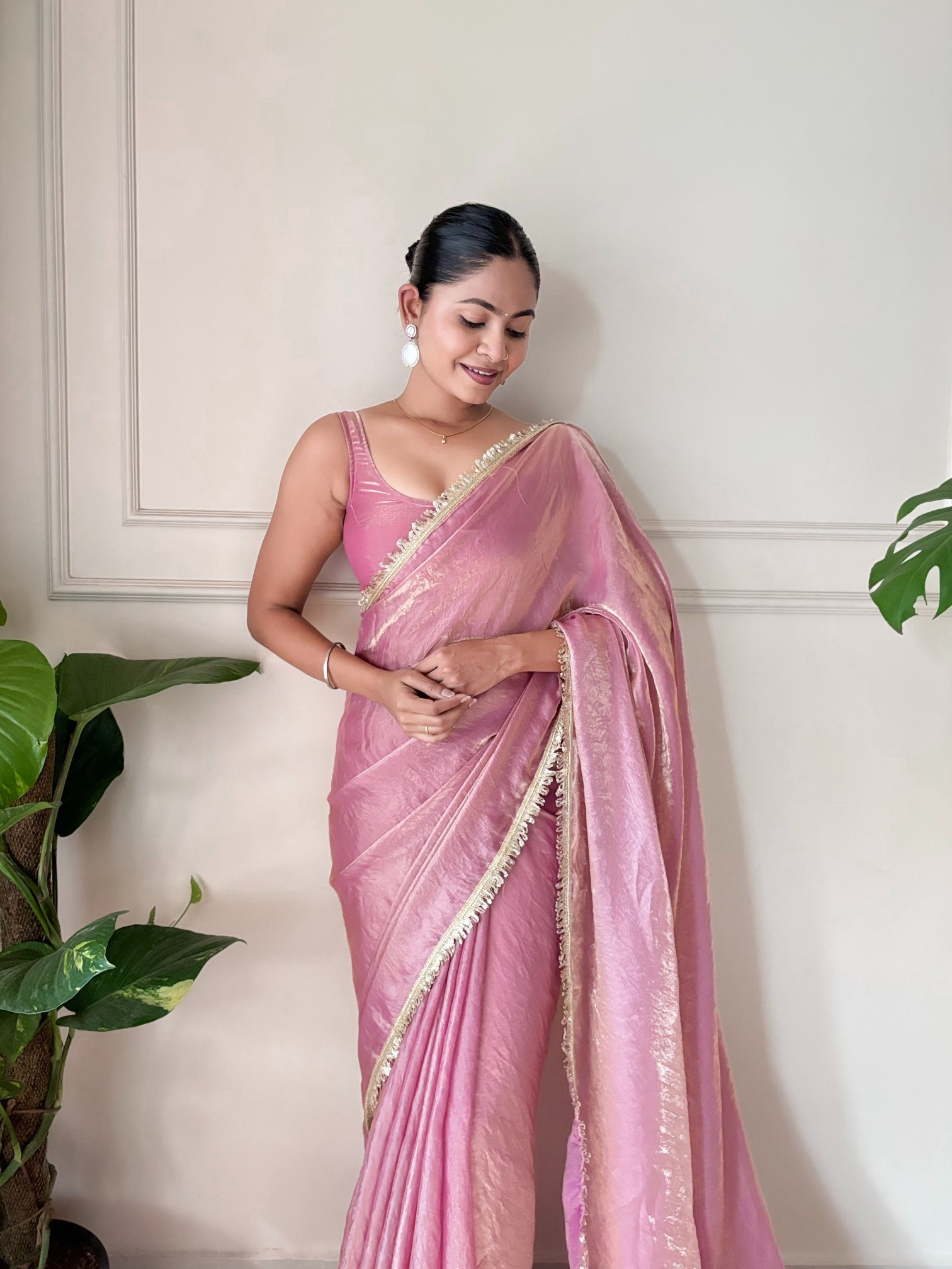 Onion Sequin Fendy Satin Saree