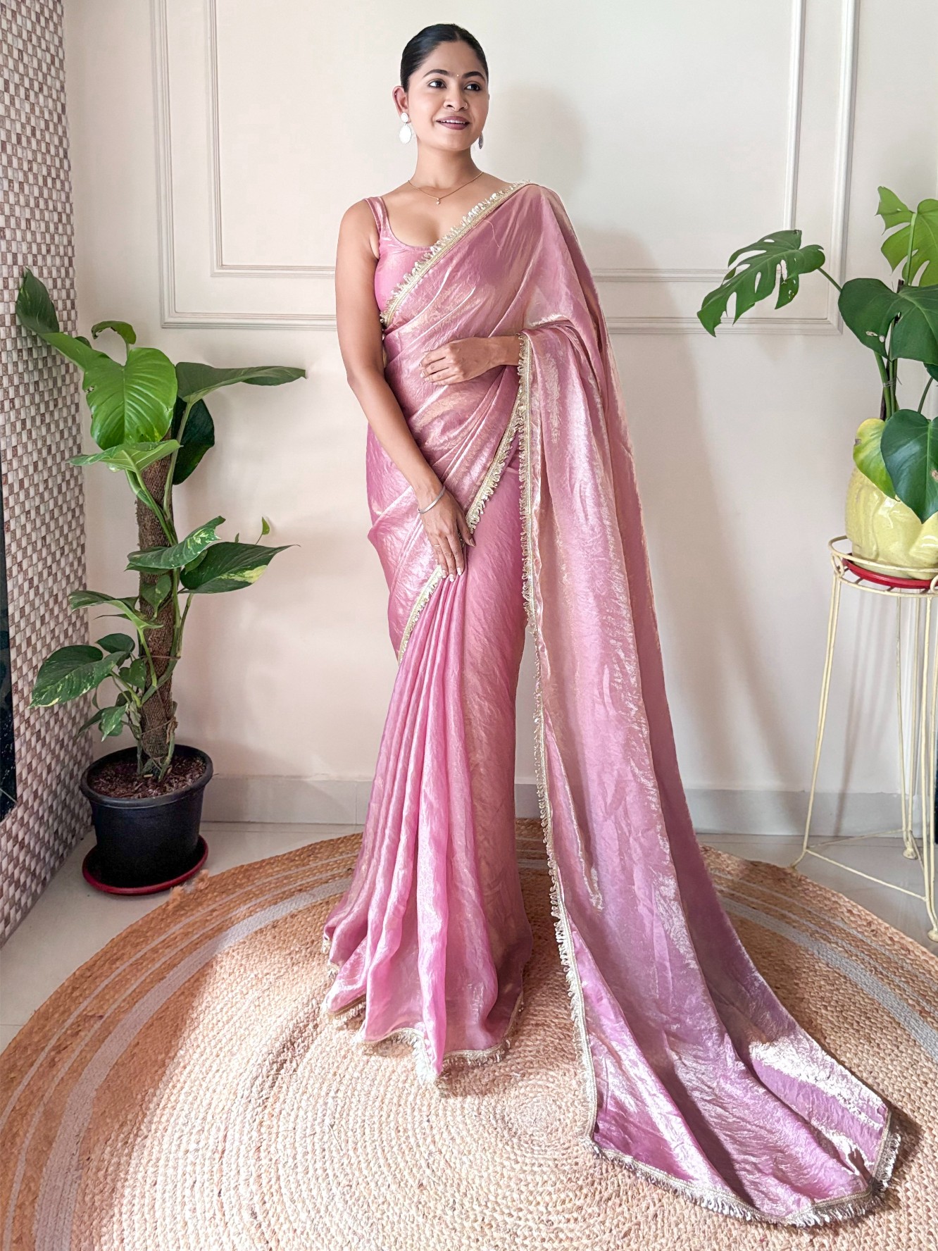 Onion Sequin Fendy Satin Saree