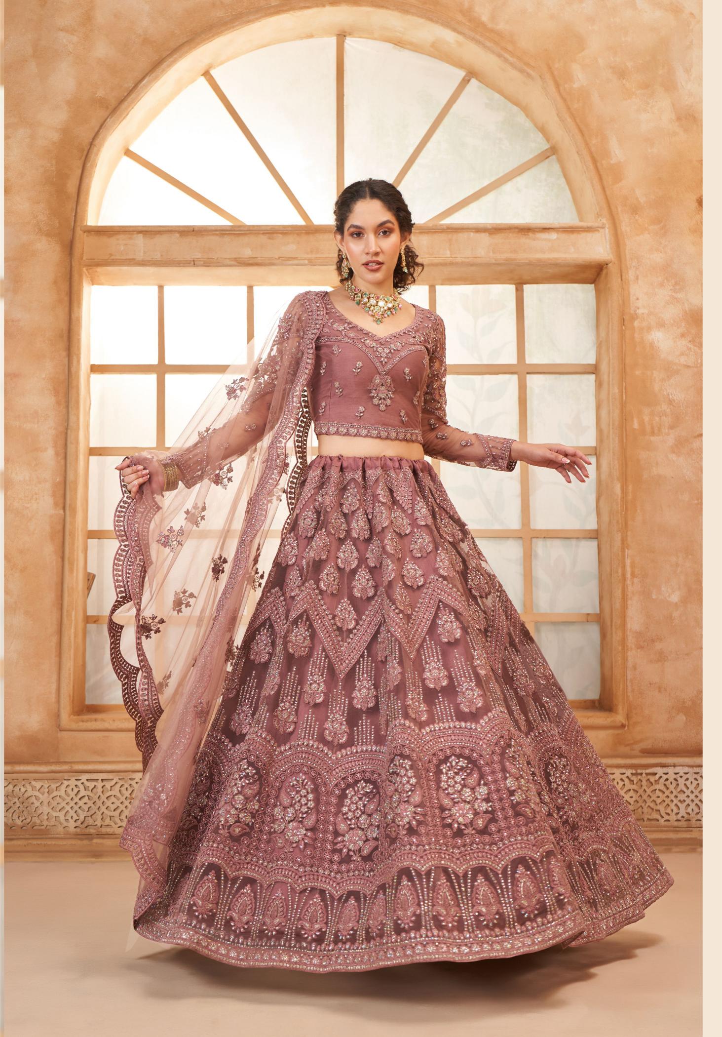 Onion Wedding Soft Net Lehenga
