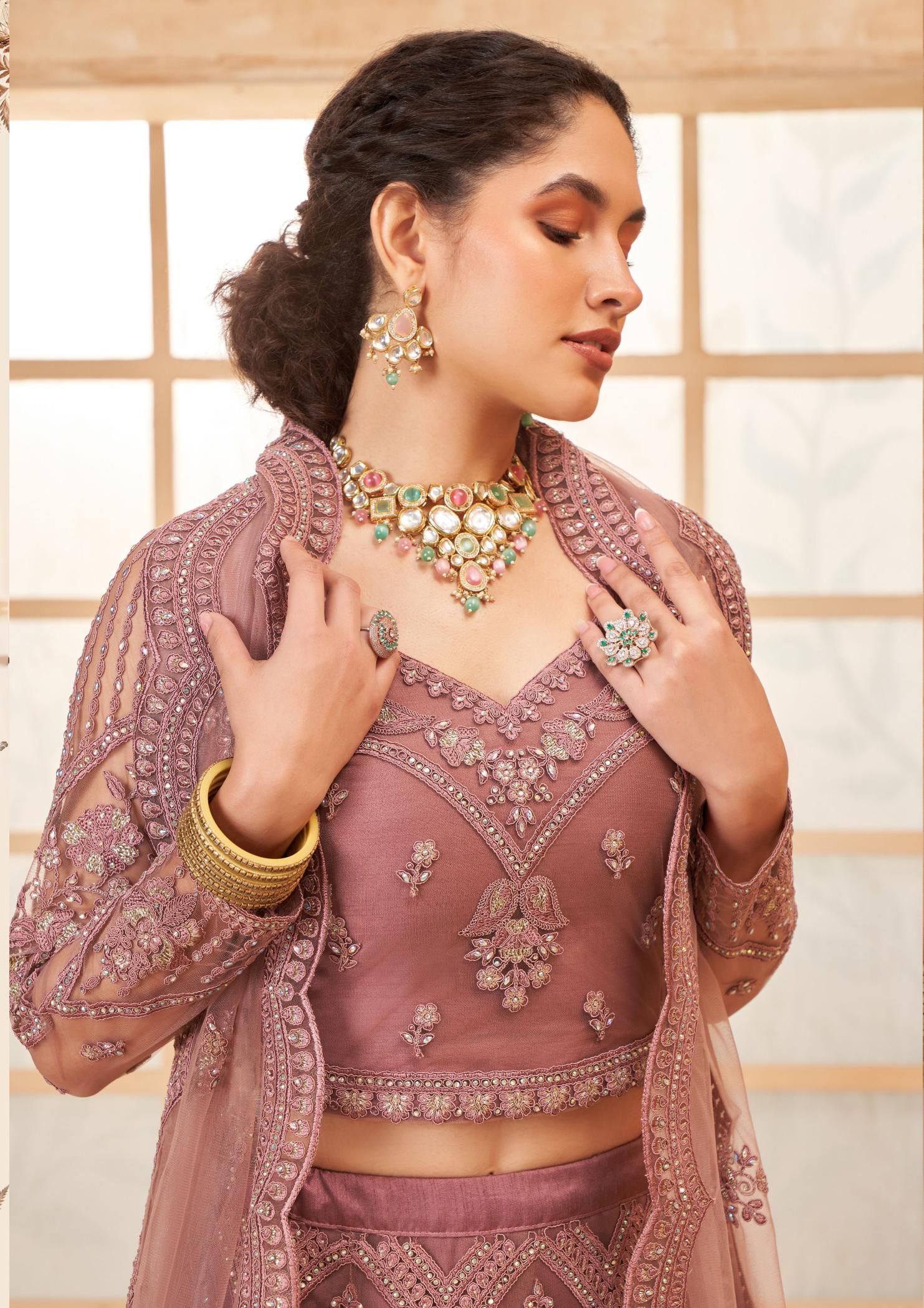 Onion Wedding Soft Net Lehenga — alternate view