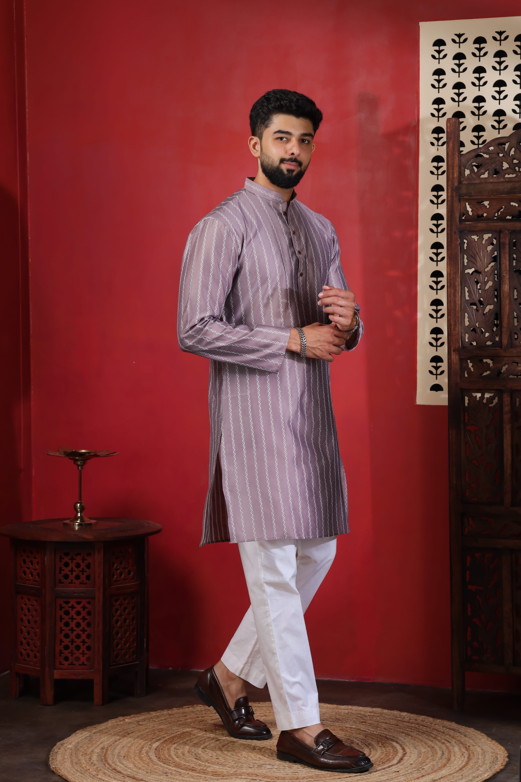 Onion Woven Designer Cotton Kurta Pyjama