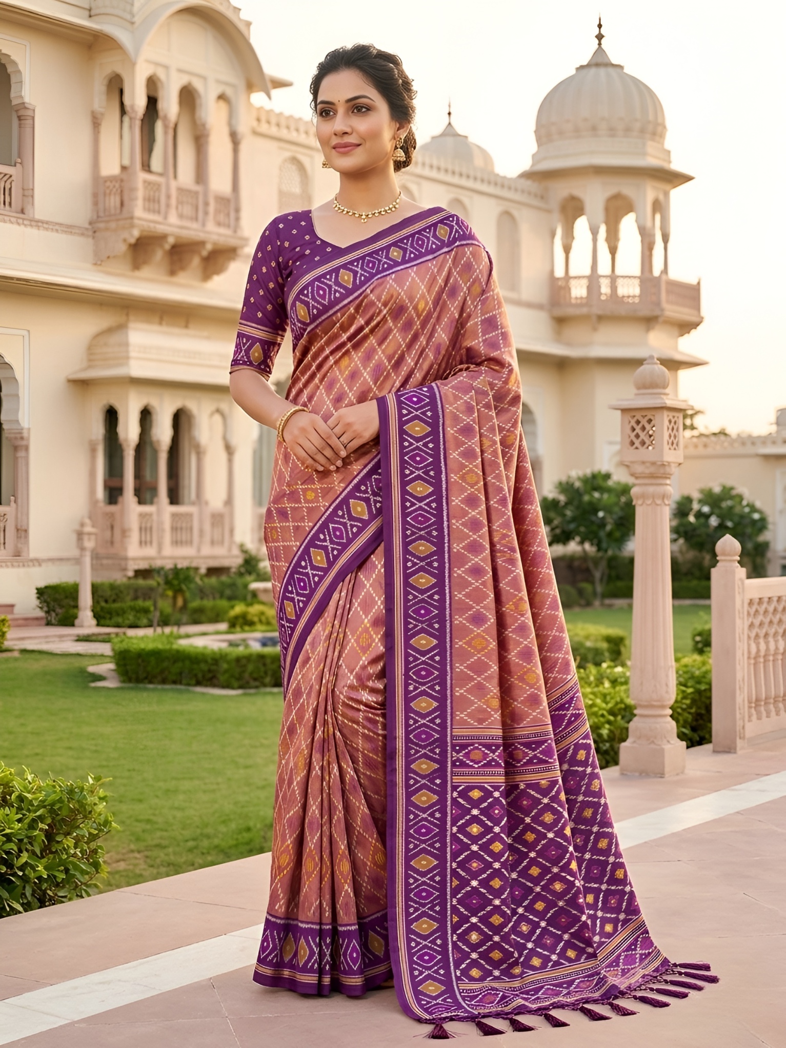 Onion Woven Jacquard Patola Silk Saree