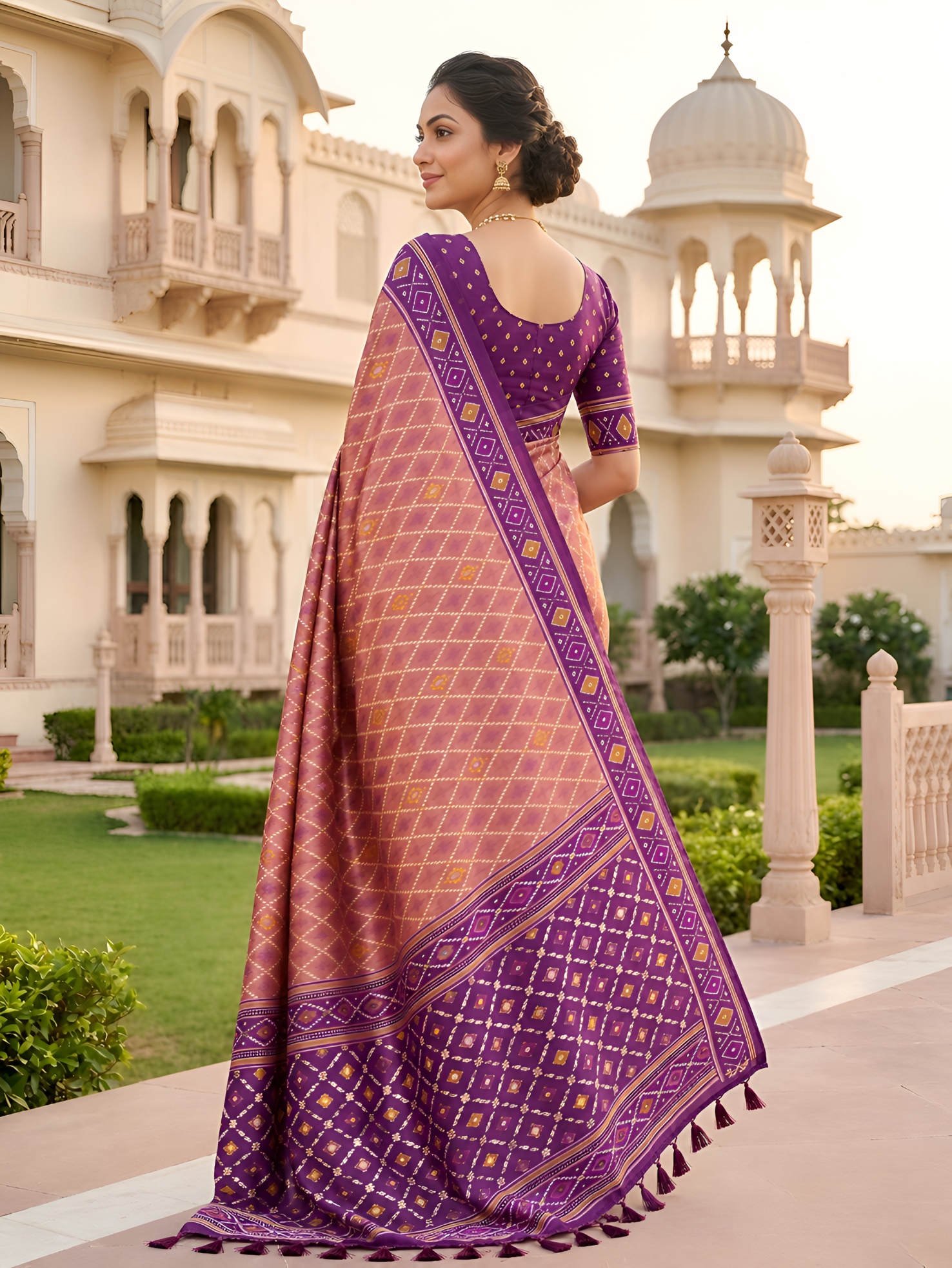 Onion Woven Jacquard Patola Silk Saree — alternate view