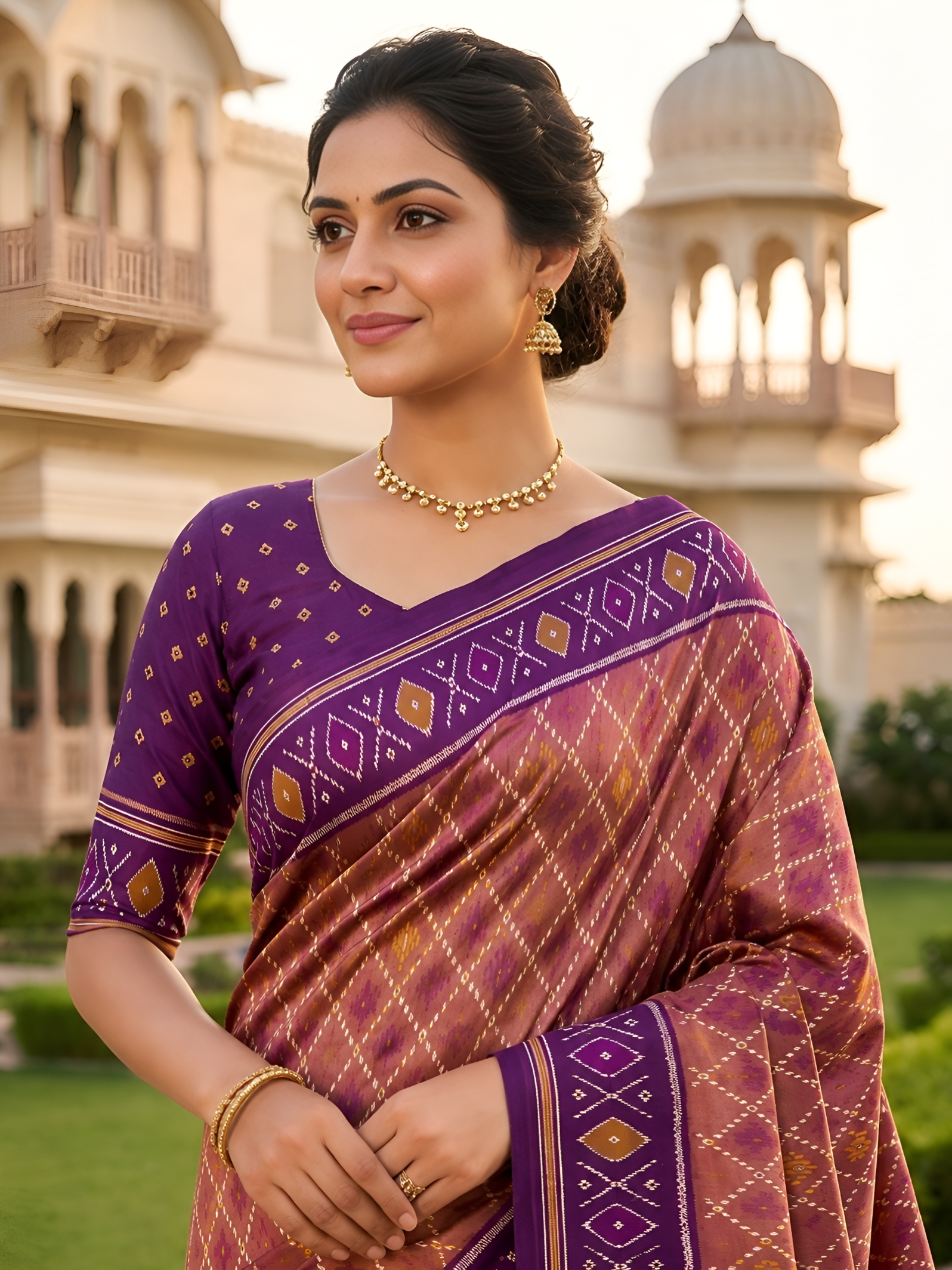 Onion Woven Jacquard Patola Silk Saree