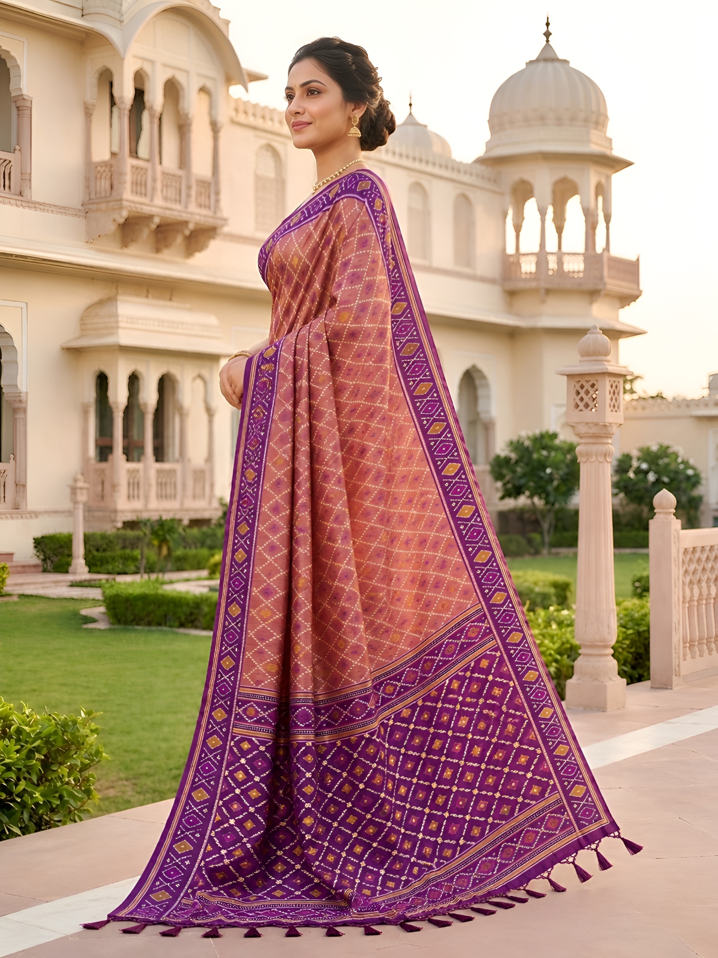 Onion Woven Jacquard Patola Silk Saree