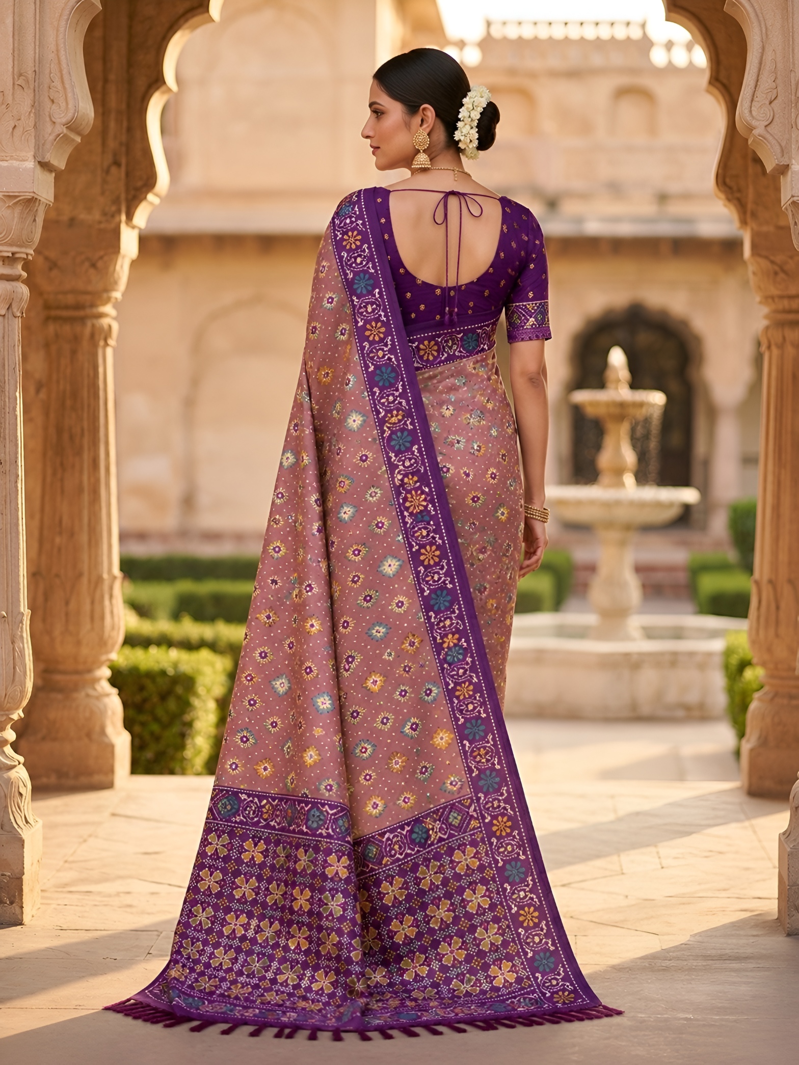 Onion Woven Meenakari Patola Silk Saree — alternate view