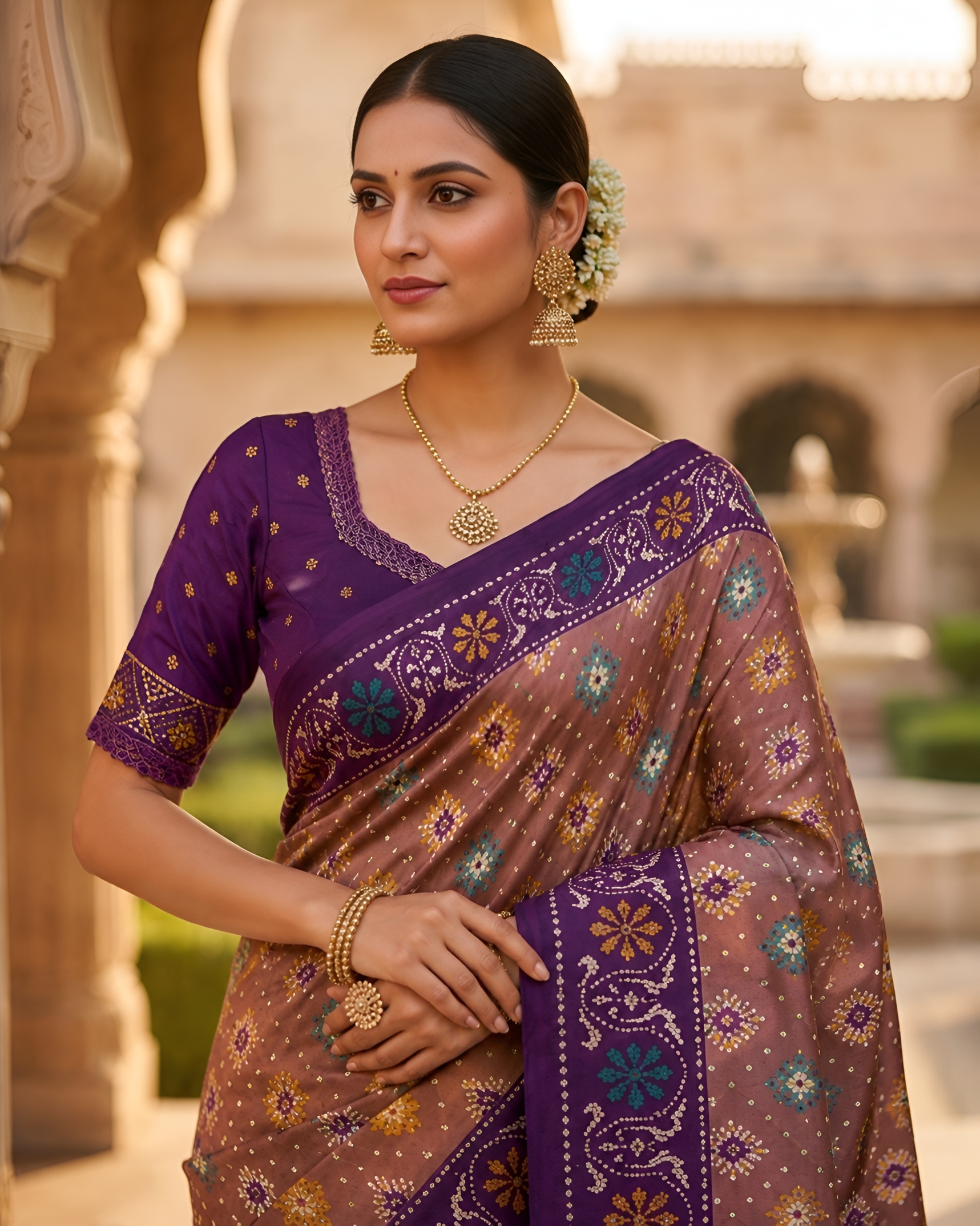 Onion Woven Meenakari Patola Silk Saree