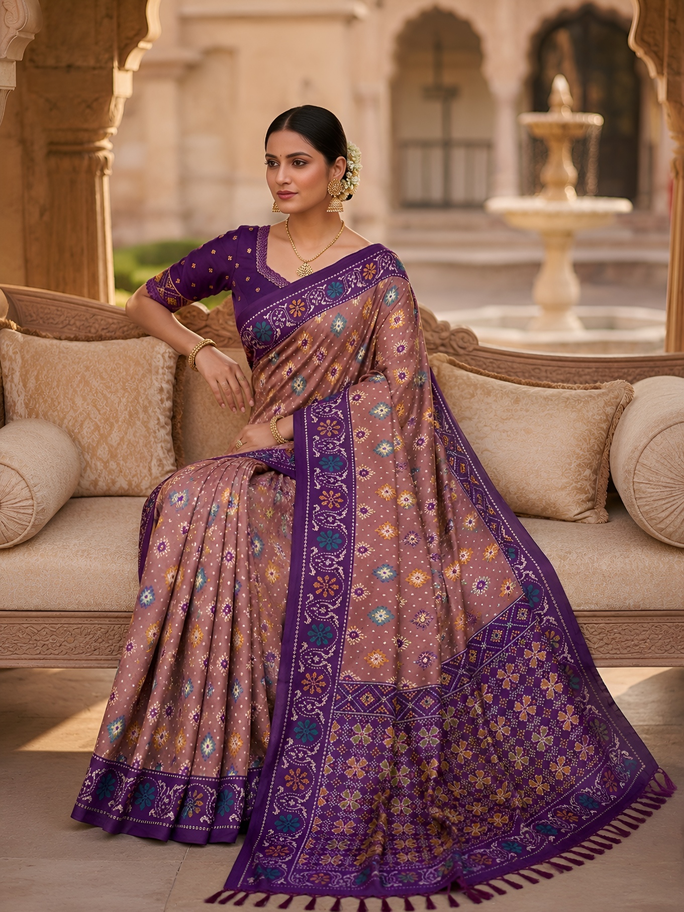 Onion Woven Meenakari Patola Silk Saree