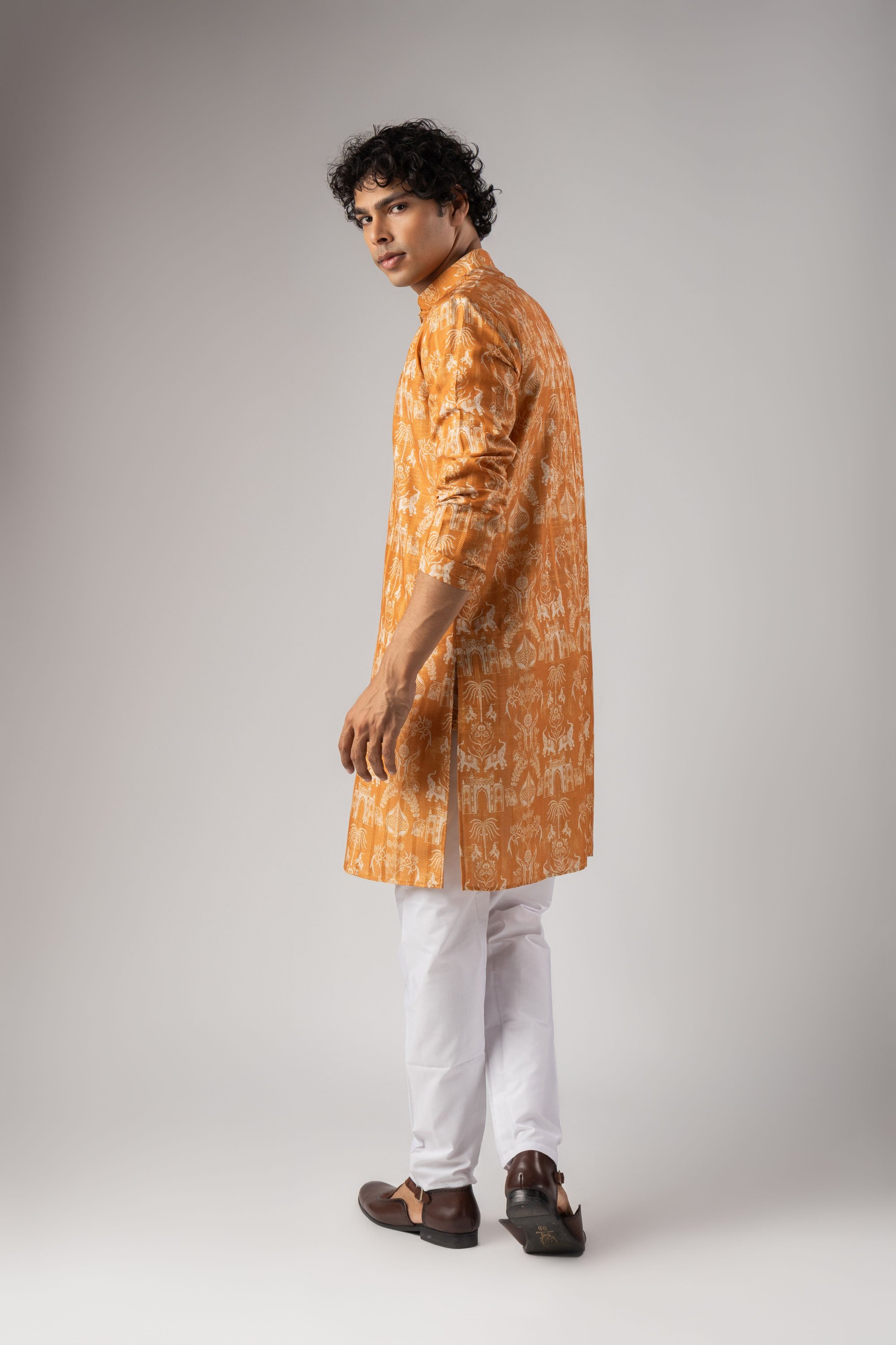 Orange Architectural Woven Art Silk Kurta Pyjama — alternate view