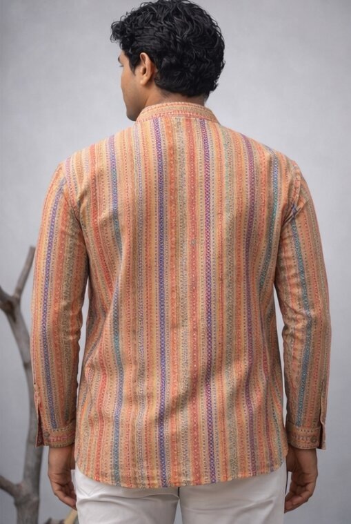 Orange Artisan Printed Linen Kurta — alternate view
