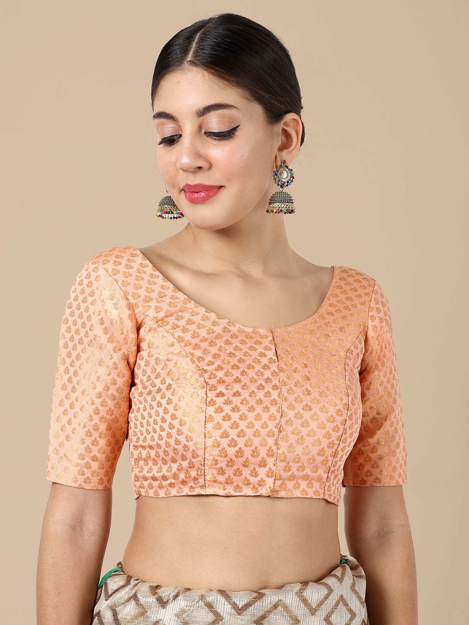 Orange Banarasi Silk Jacquard Readymade Blouse