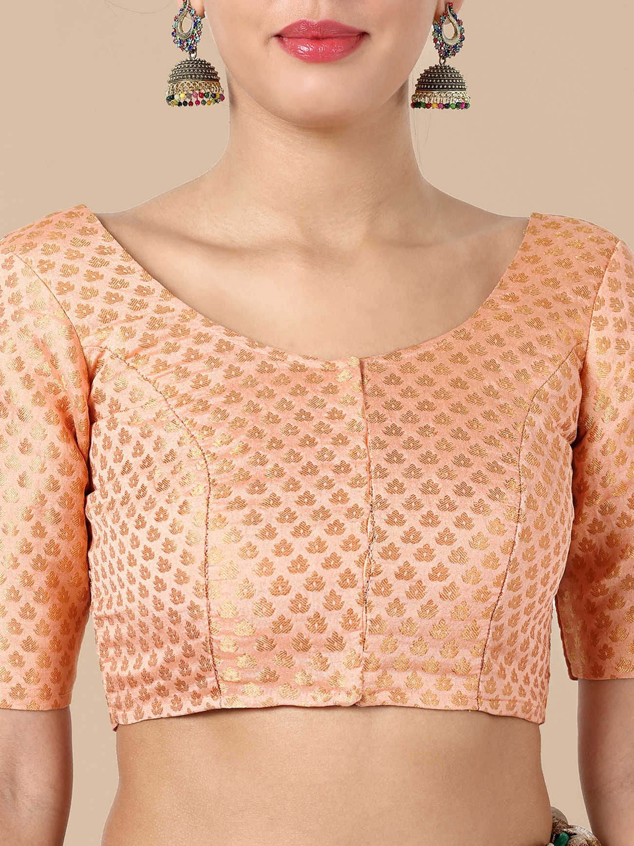Orange Banarasi Silk Jacquard Readymade Blouse