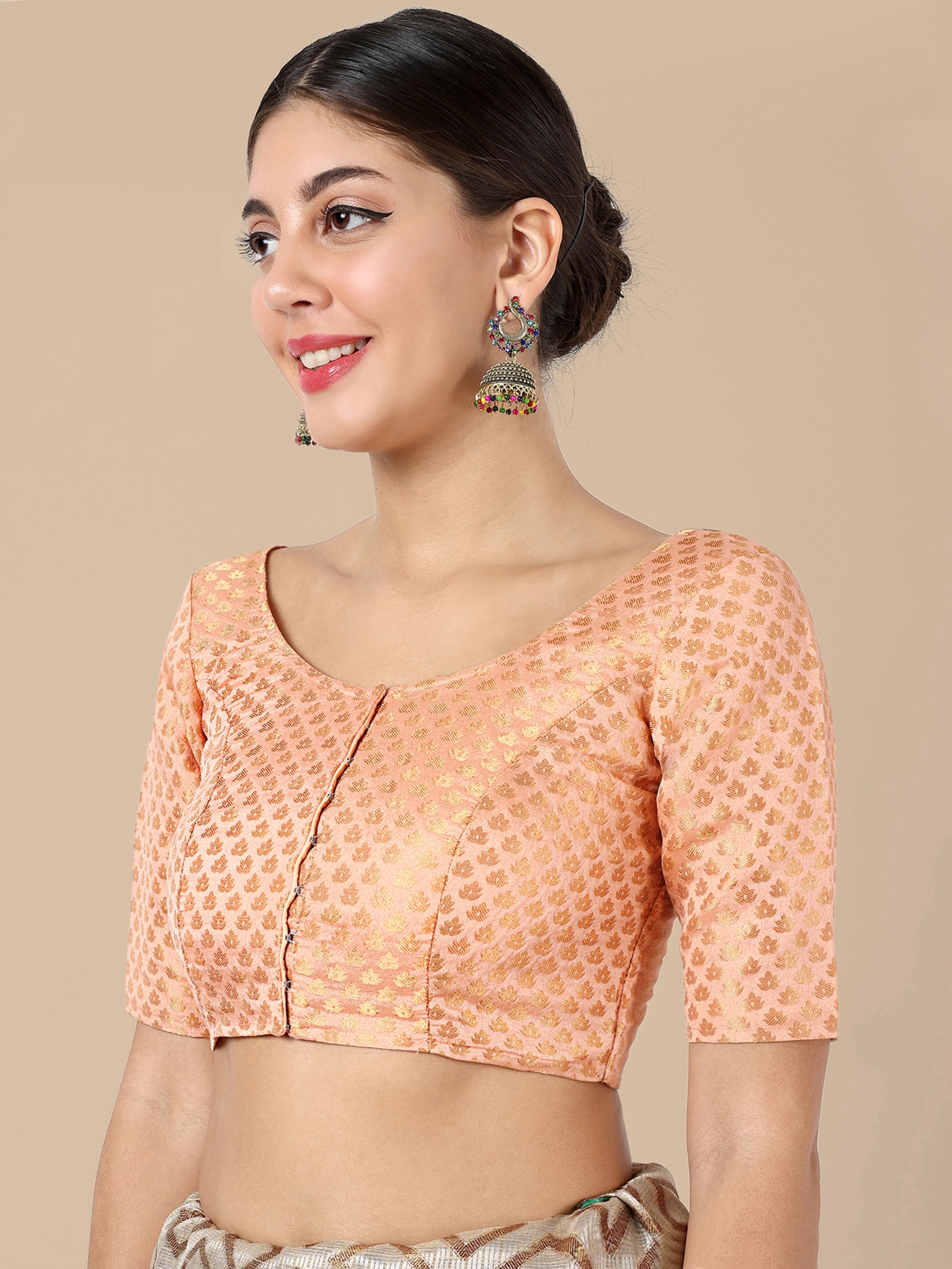 Orange Banarasi Silk Jacquard Readymade Blouse