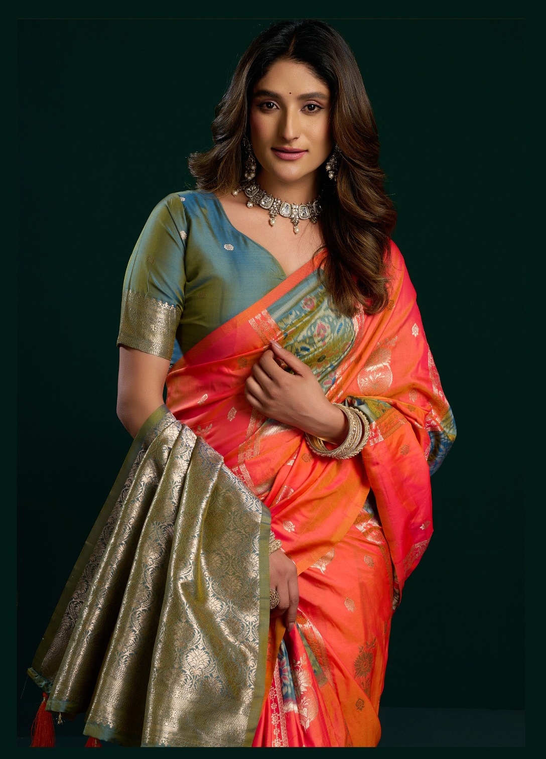Orange Banarasi Silk Zari Woven Traditional Saree — alternate view
