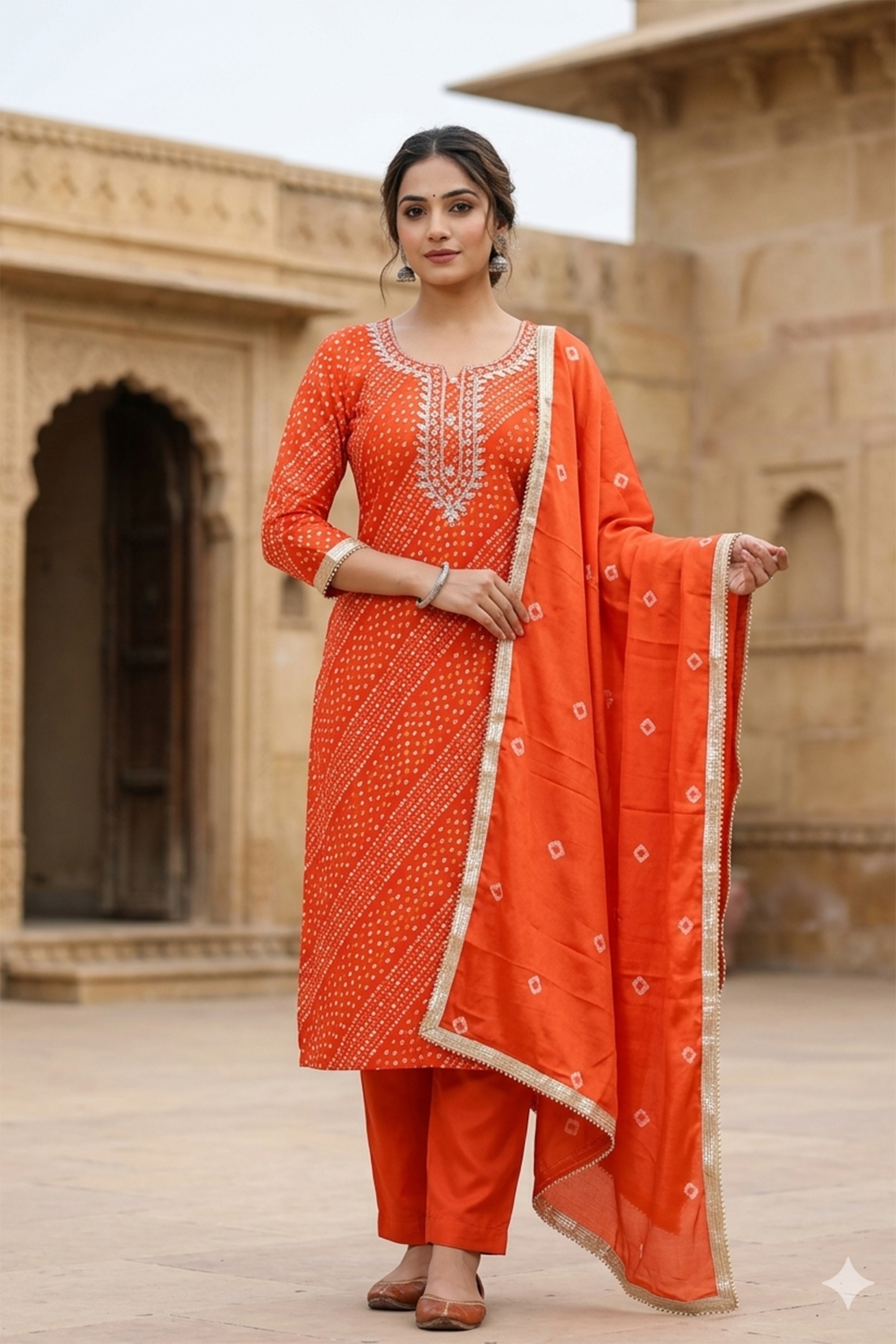 Orange Breathable Cotton Ethnic Print Salwar Suit