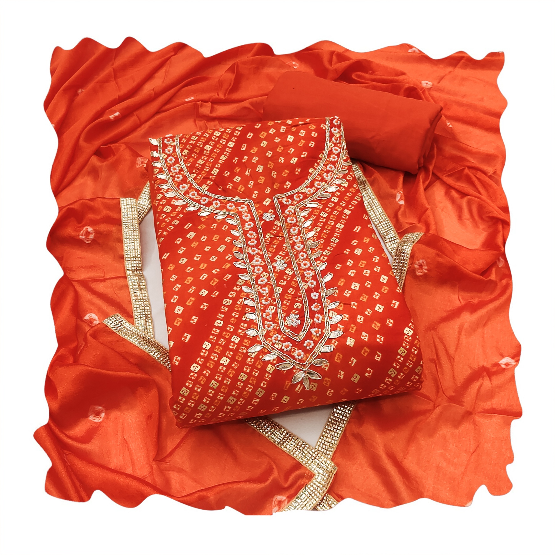 Orange Breathable Cotton Ethnic Print Salwar Suit — alternate view