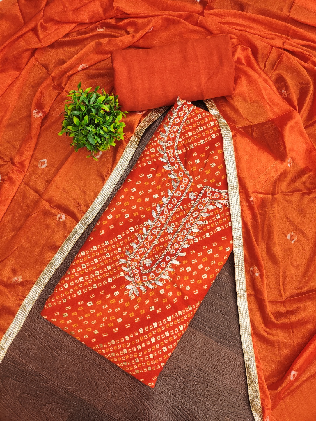 Orange Breathable Cotton Ethnic Print Salwar Suit