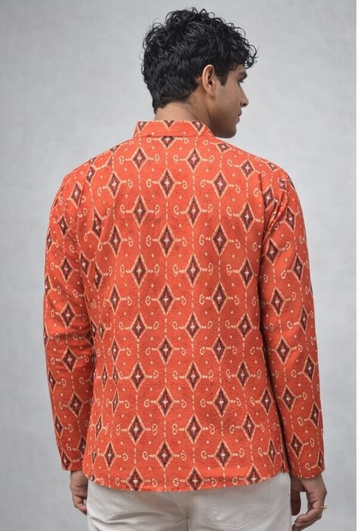 Orange Chevron Printed Linen Kurta — alternate view