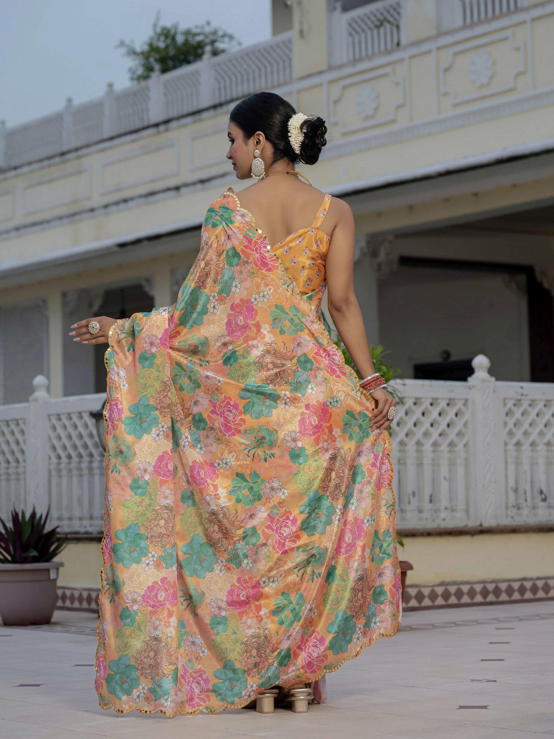 Orange Chinnon Ready To Wear Saree — alternate view