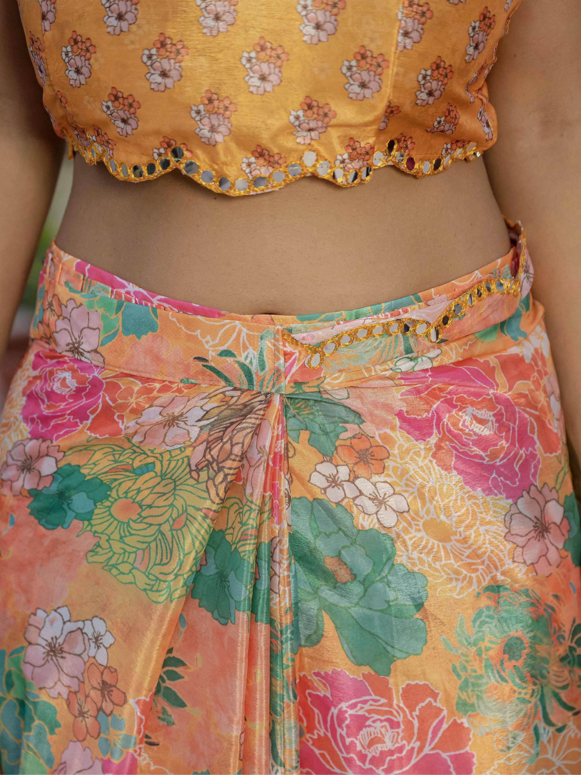 Orange Chinnon Ready To Wear Saree