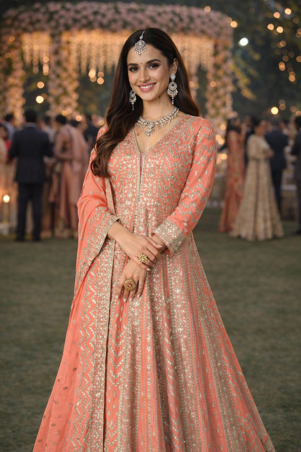Orange Chinon Embroidered Anarkali Gown