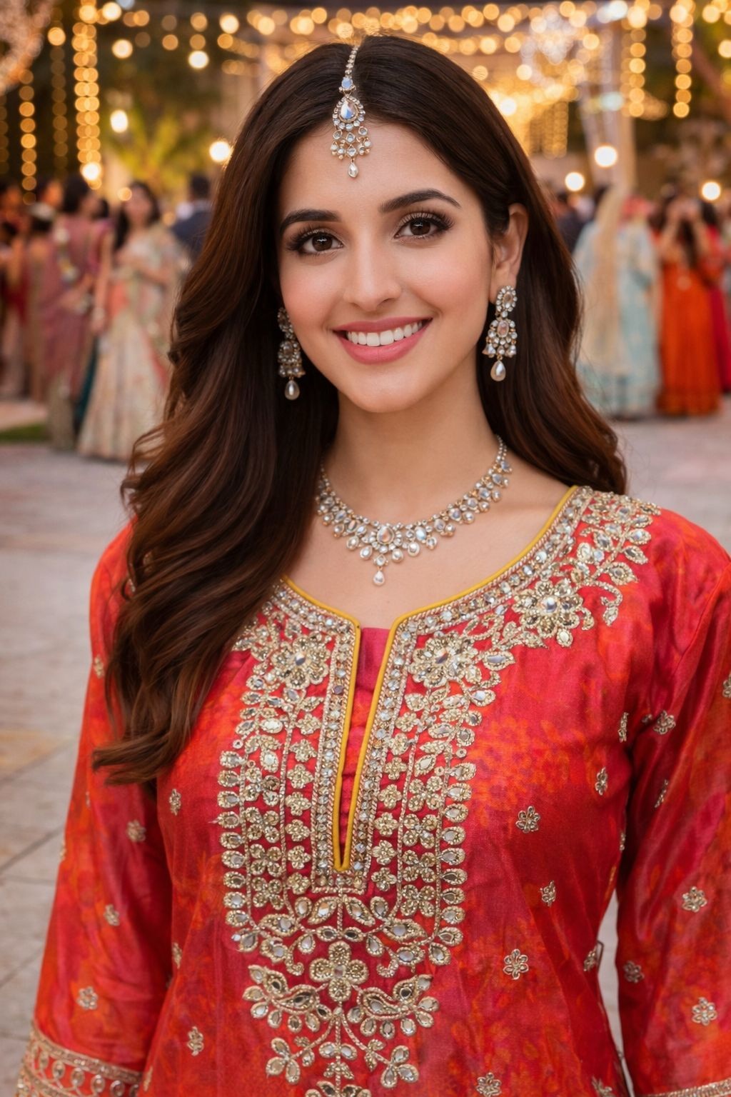 Orange Chinon Mirror Embroidered Festive Palazzo Suit — alternate view