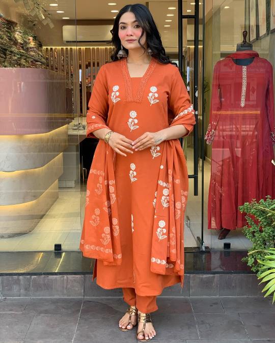 Orange Cotton Salwar Suit