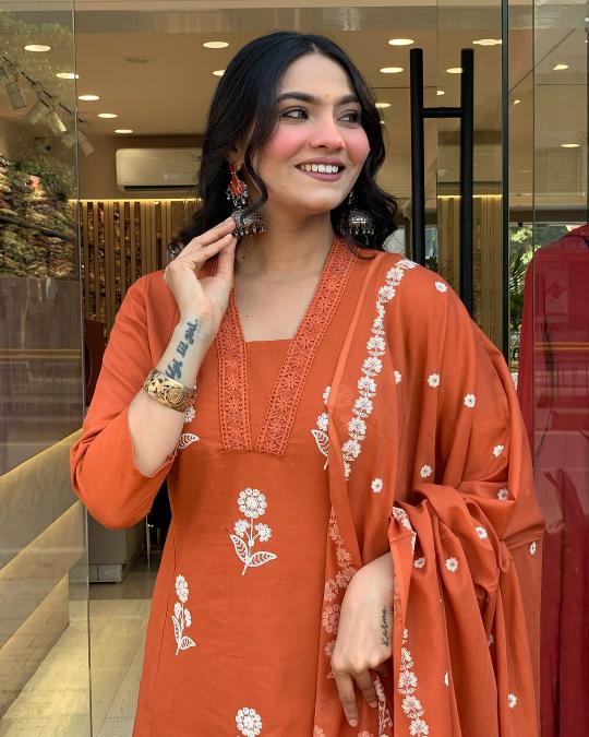 Orange Cotton Salwar Suit