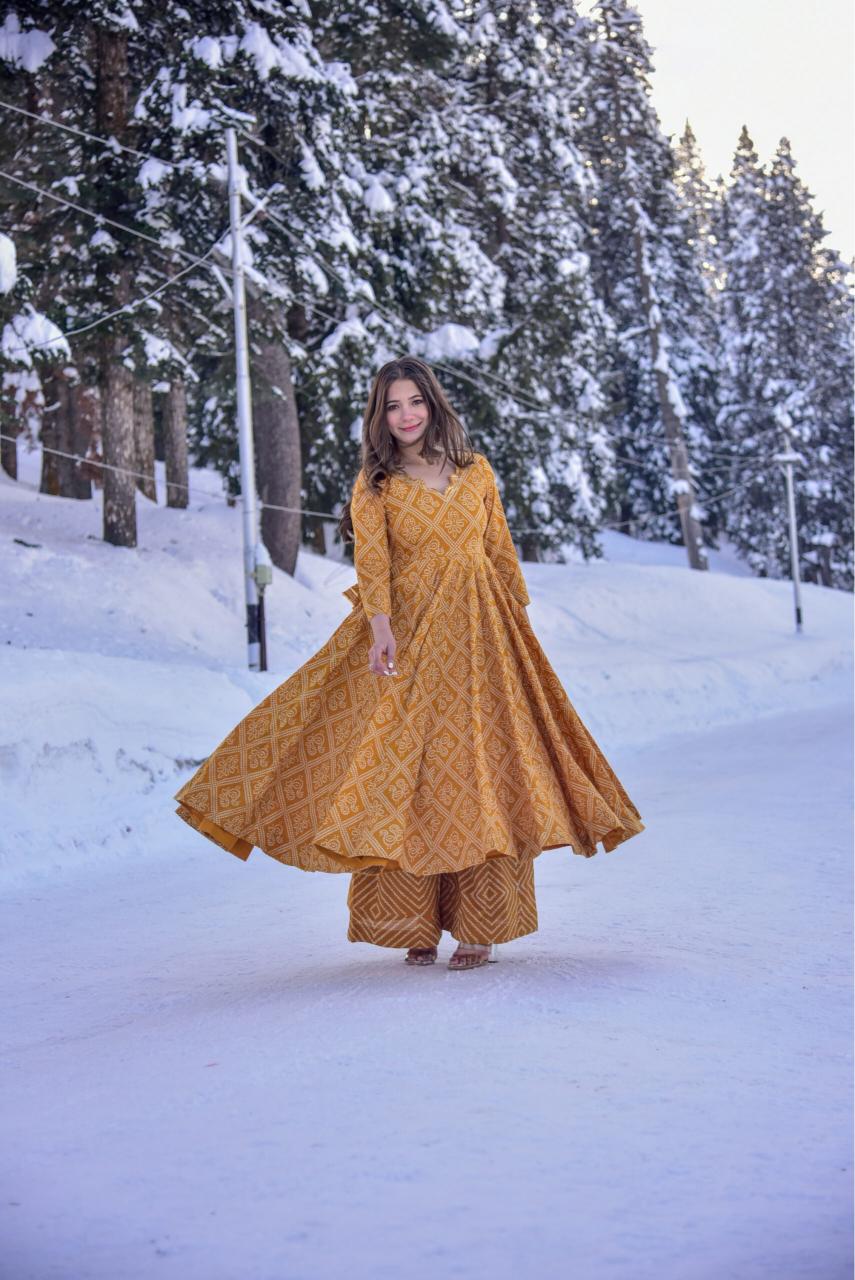 Orange Cotton Silk Designer Printed Kurti