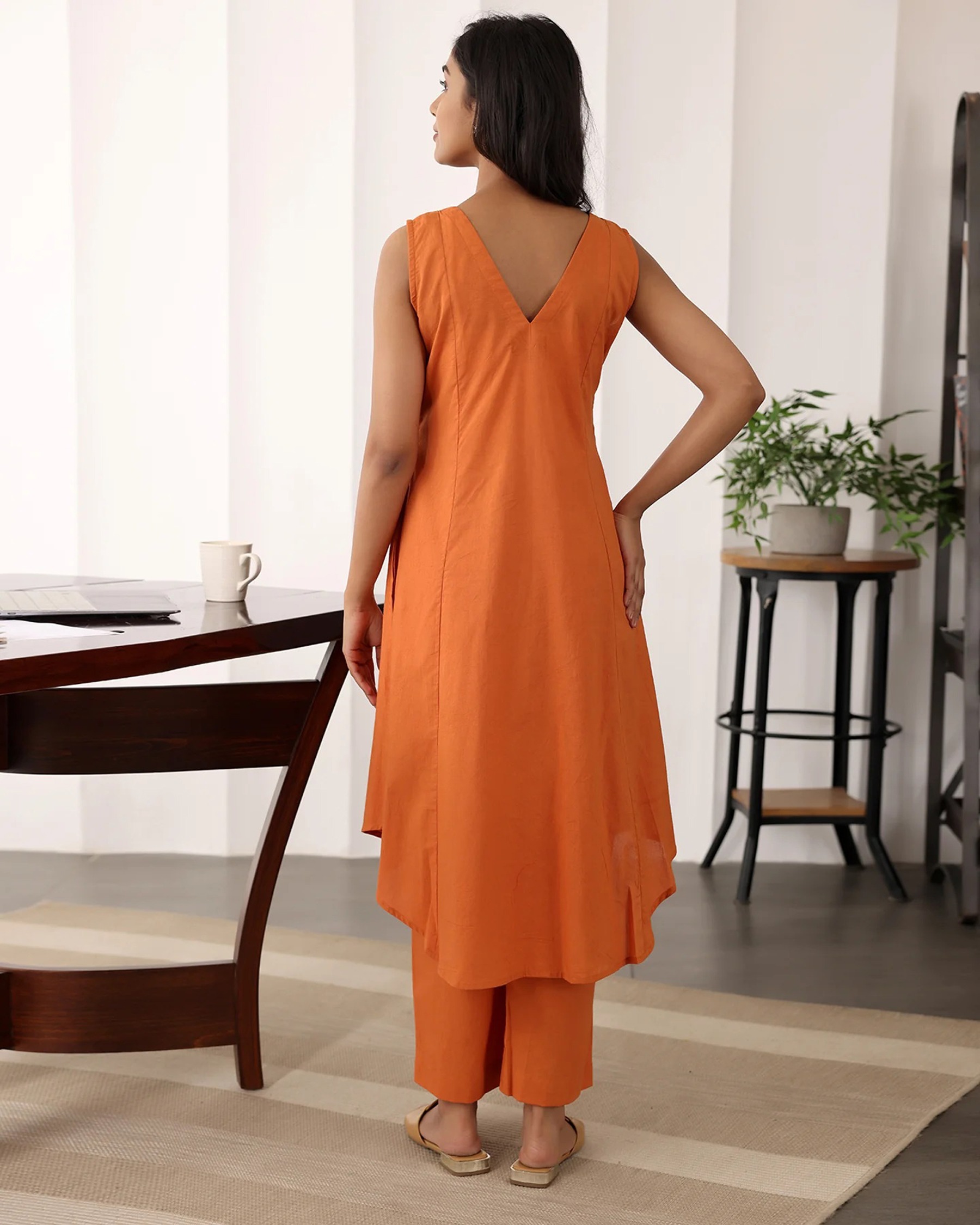 Orange Cotton Solid Designer Casual Wear Tunic Set — alternate view