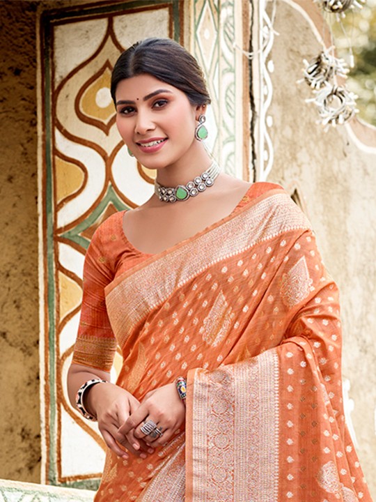 Orange Designer Assam Silk Saree