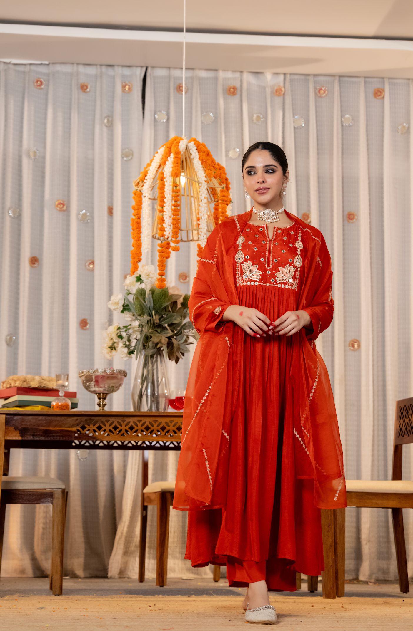 Orange Embroidered Chanderi Salwar Suit