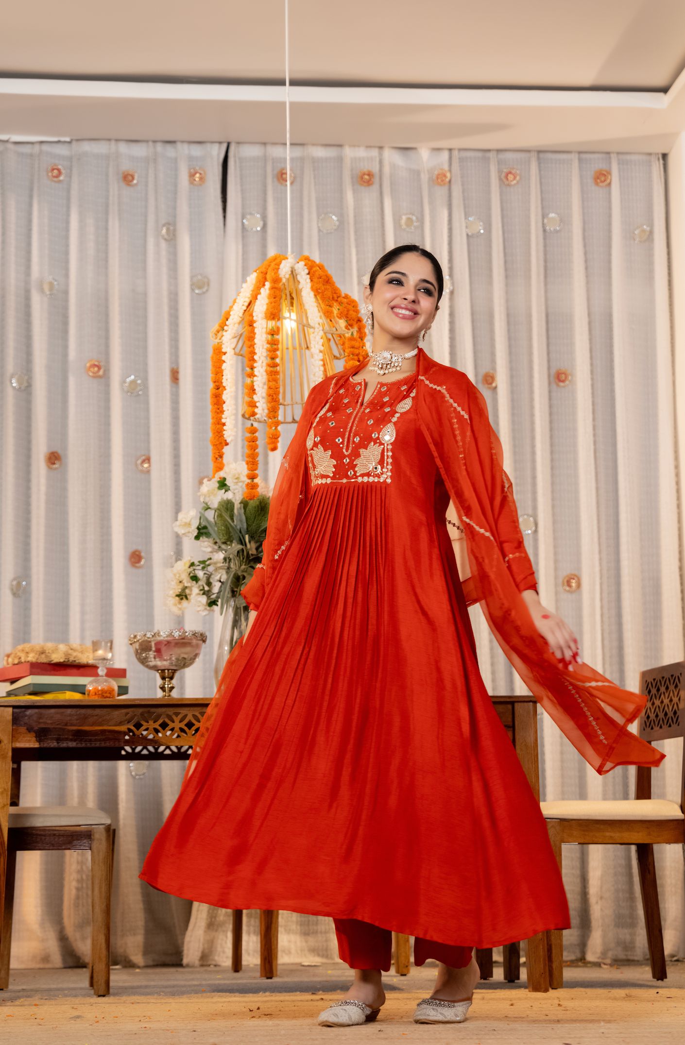 Orange Embroidered Chanderi Salwar Suit
