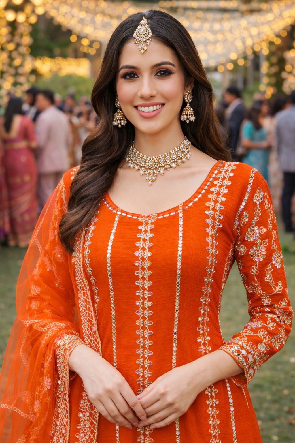 Orange Embroidered Chinon Palazzo Suit — alternate view