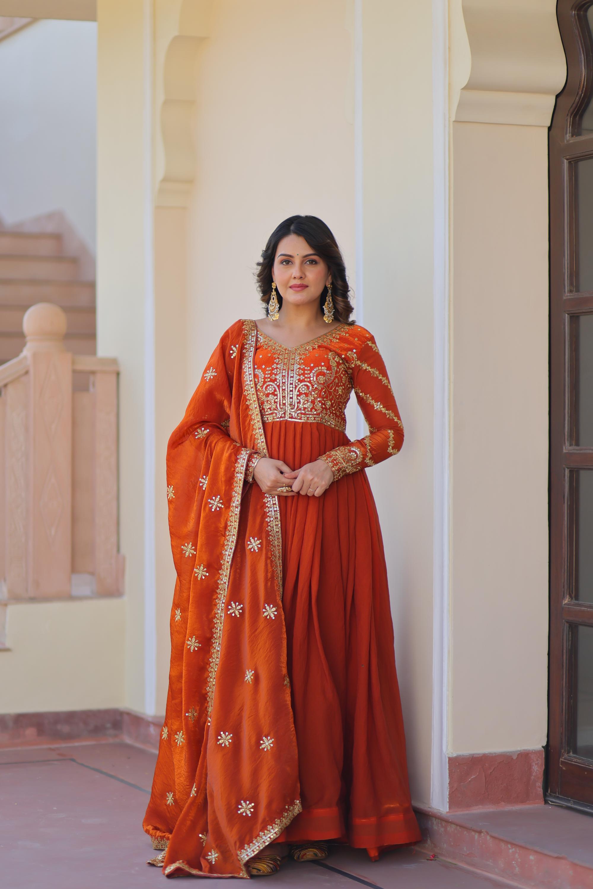Orange Fendy Chiffon Gown