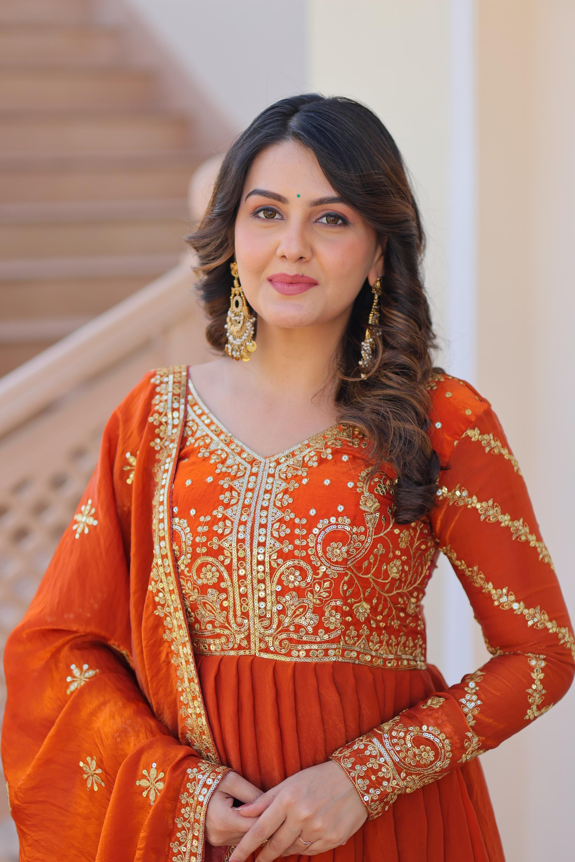 Orange Fendy Chiffon Gown — alternate view