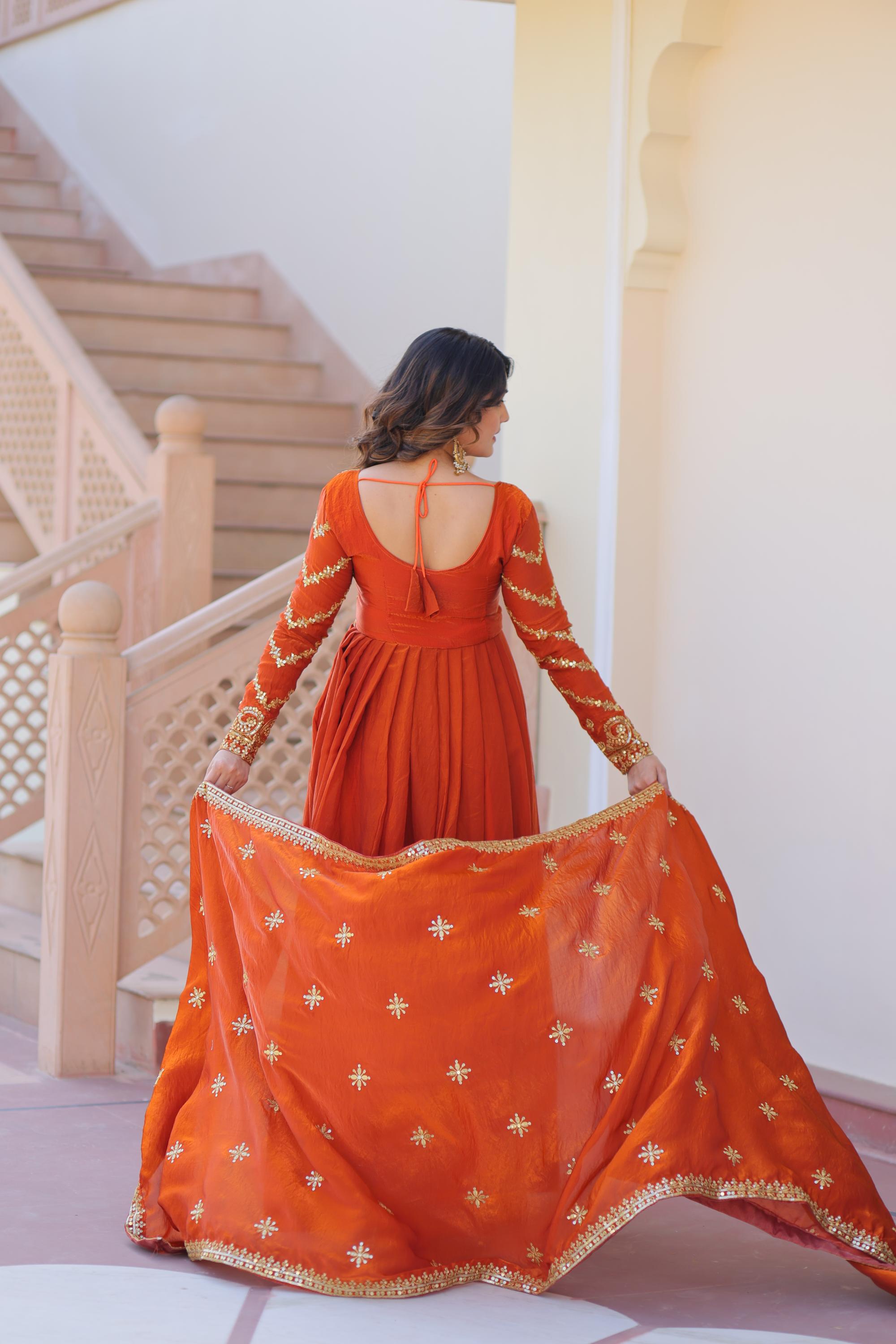 Orange Fendy Chiffon Gown