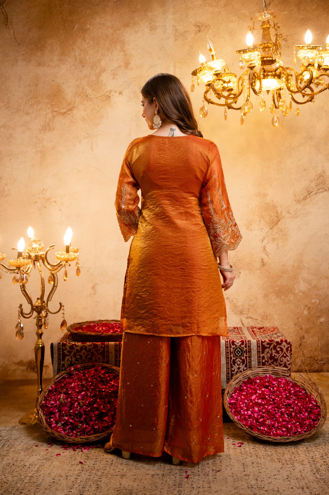 Orange Floral Designer Embroidery Fendy Anarkali Suit — alternate view