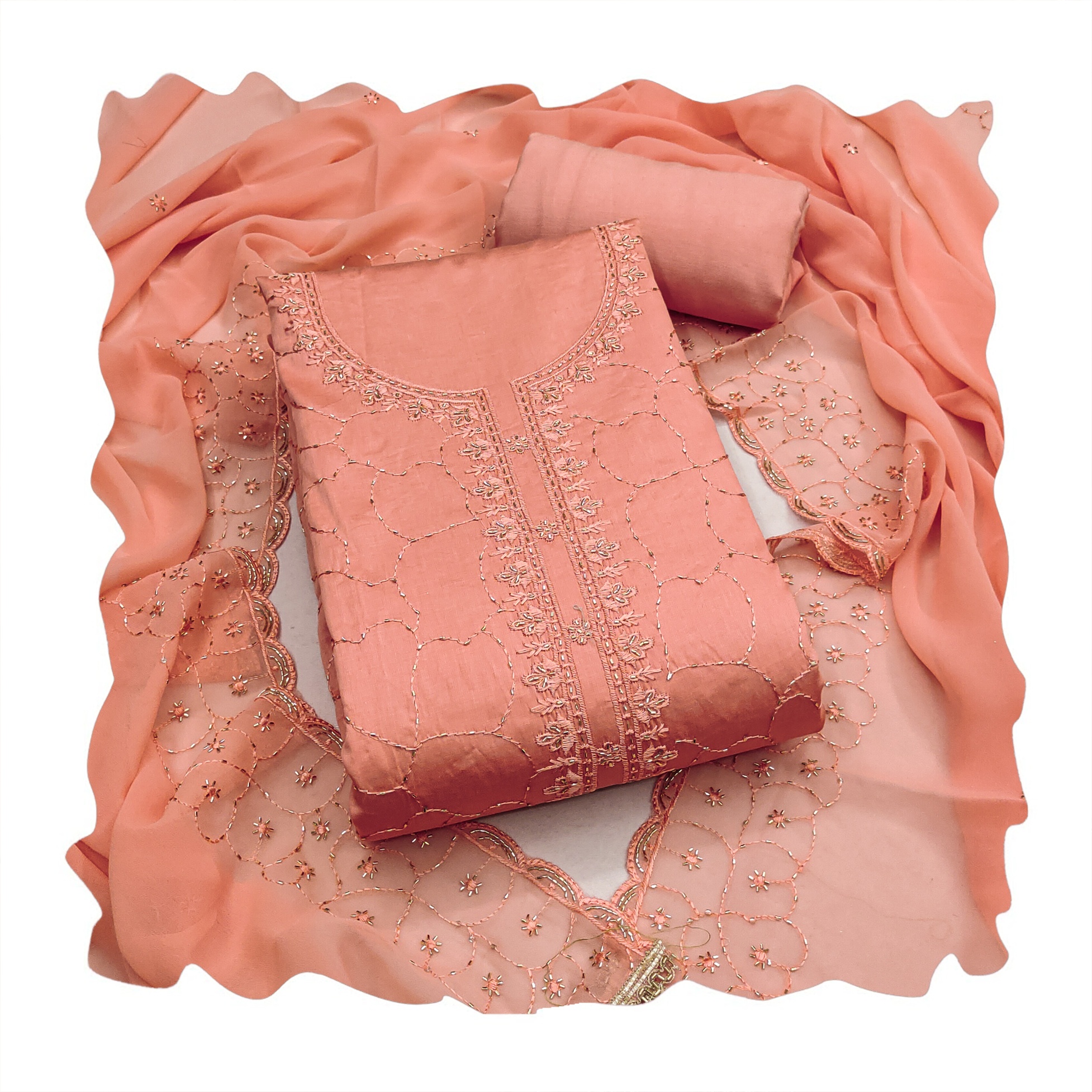 Orange Floral Jaal Jam Cotton Salwar Suit — alternate view