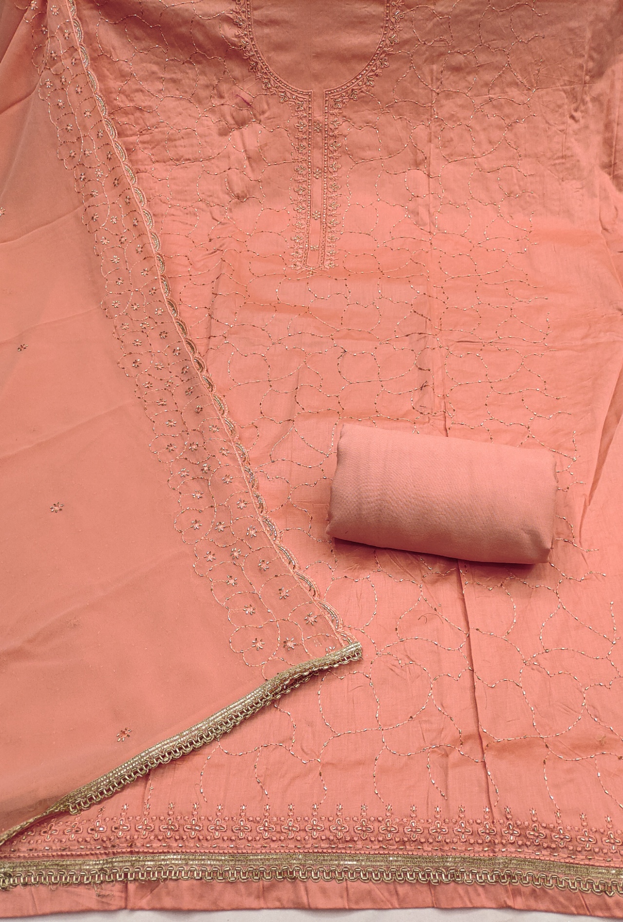 Orange Floral Jaal Jam Cotton Salwar Suit