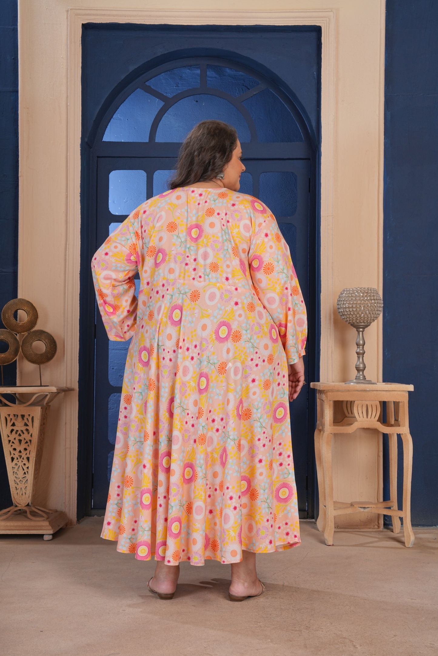 Orange Floral Printed Rayon Plus Size Kurti — alternate view
