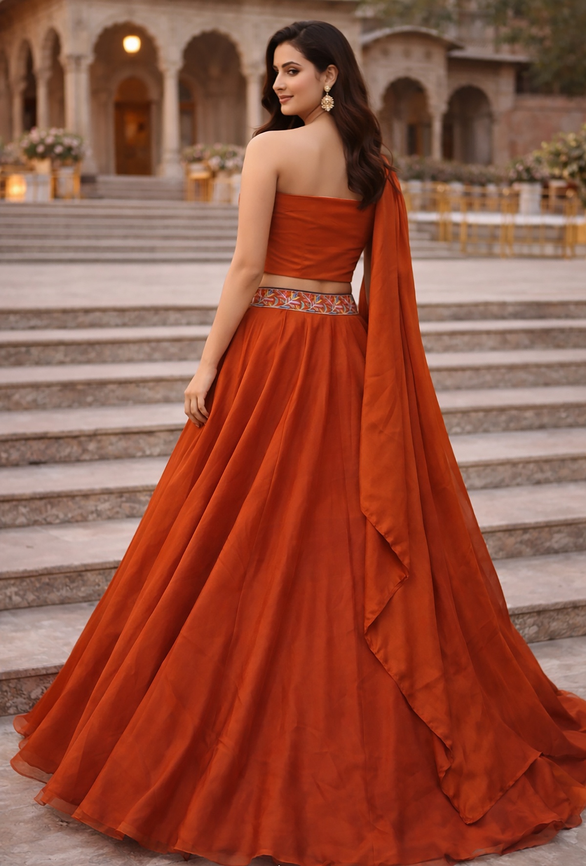 Orange Floral Rangoli Silk Lehenga Choli — alternate view