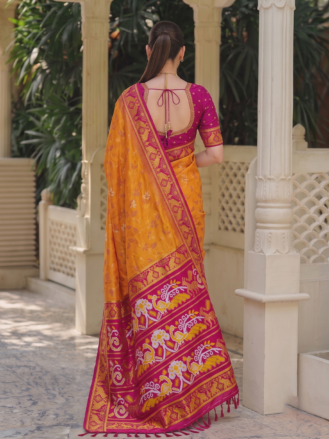 Orange Floral Woven Silk Saree — alternate view