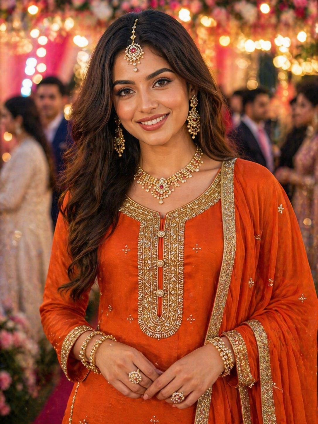 Orange Floral Zari Embroidery Chinon Sharara Suit — alternate view
