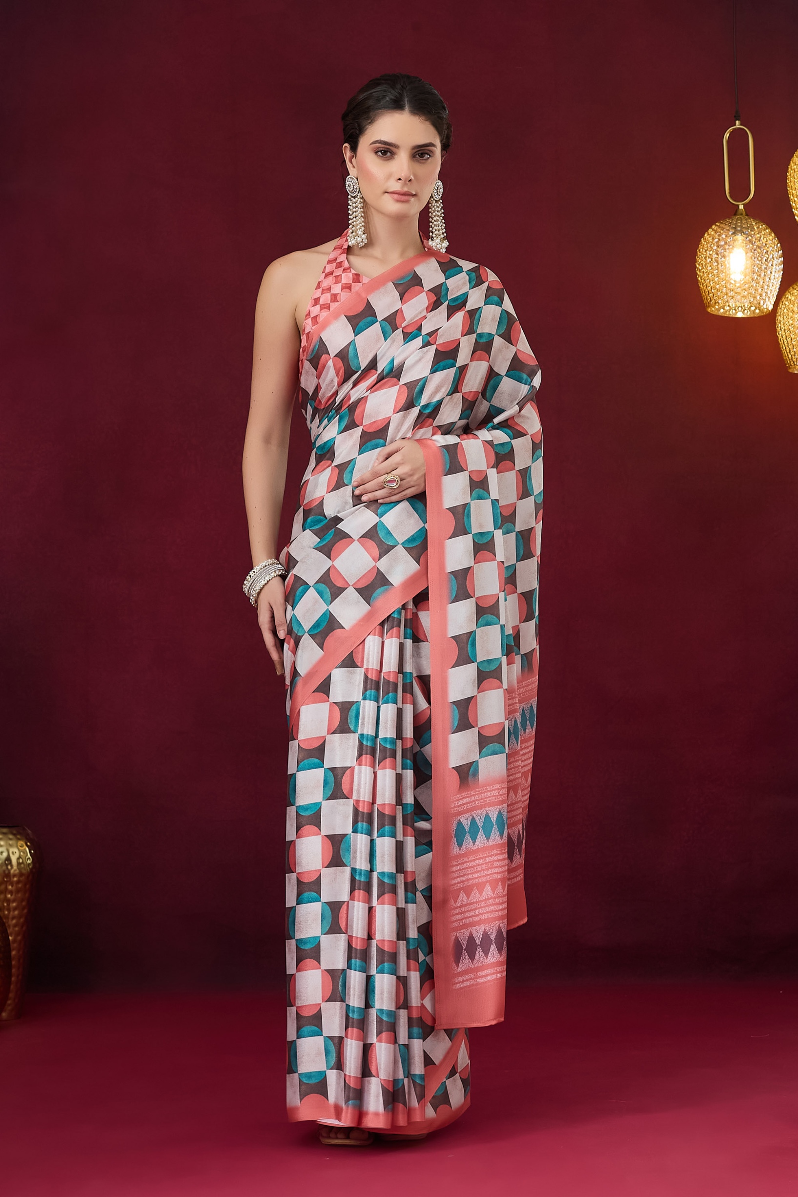Orange Geometric Ready To Wear Saree